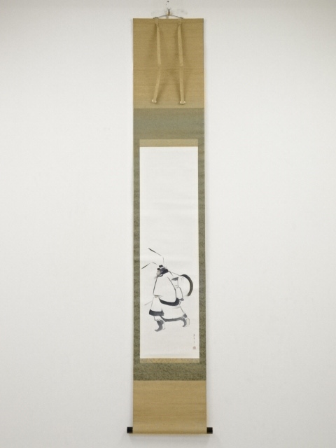 JAPANESE HANGING SCROLL / HAND PAINTED / CONQUERING THE DEVIL.